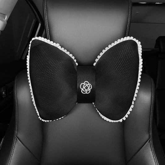 Summer Cooling Car Neck & Waist Support Pillow Ice Silk Mesh Bowknot