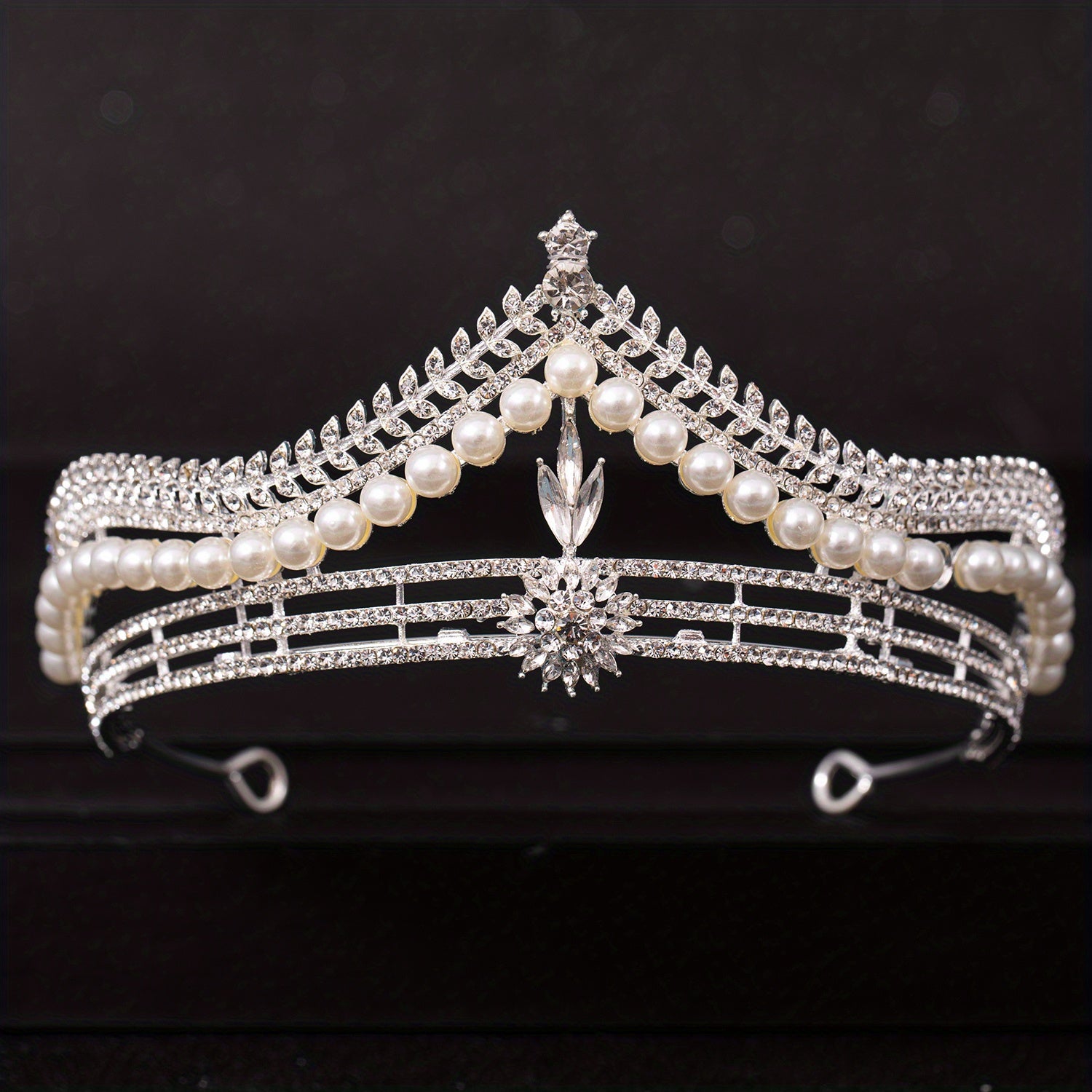 Crystal Pearl Crown Tiara Flower Rhinestone Wedding Tiaras