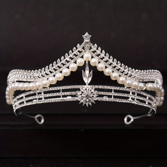 Crystal Pearl Crown Tiara Flower Rhinestone Wedding Tiaras
