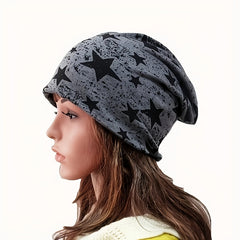 Unisex Double Layer Thin Beanie Hat with Pentagram Pattern