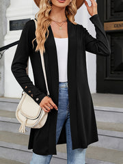  Solid Button Long Sleeve Open Front Cardigan