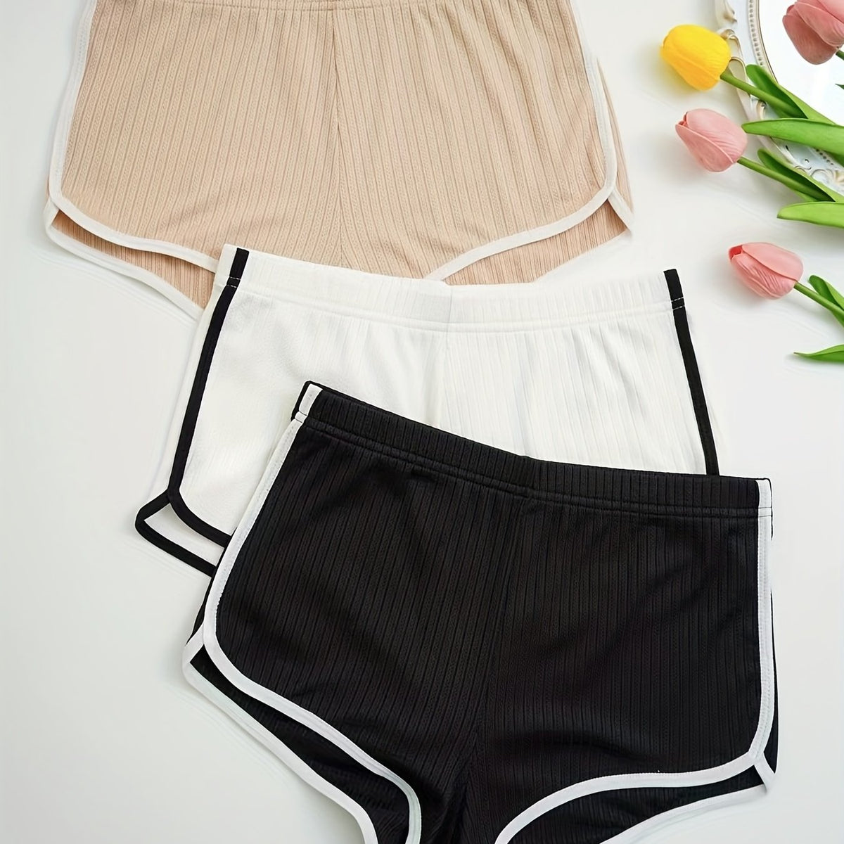 Colorblock Trim Lounge Bottoms Elastic Waistband Shorts Womens Loungewear