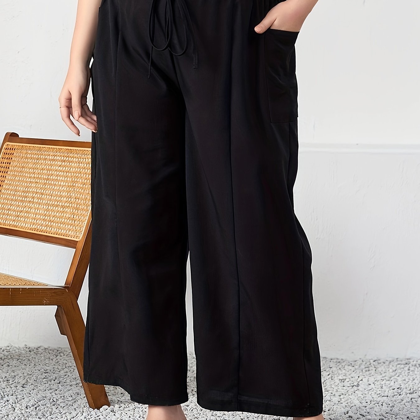  Solid Wide Leg Trousers w/ Pockets