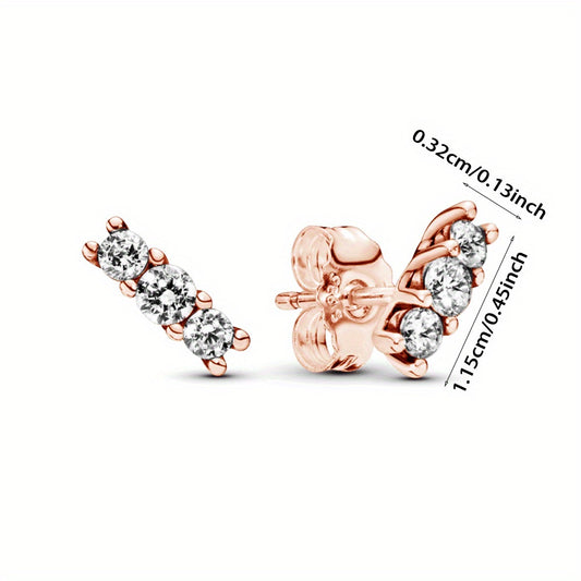 Zircon Girl Earrings Platinum Rose Hollow Clover Round Square