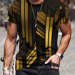 Men's Stripes Print T shirt Active Comfy Crew Neck 3D Print Tee