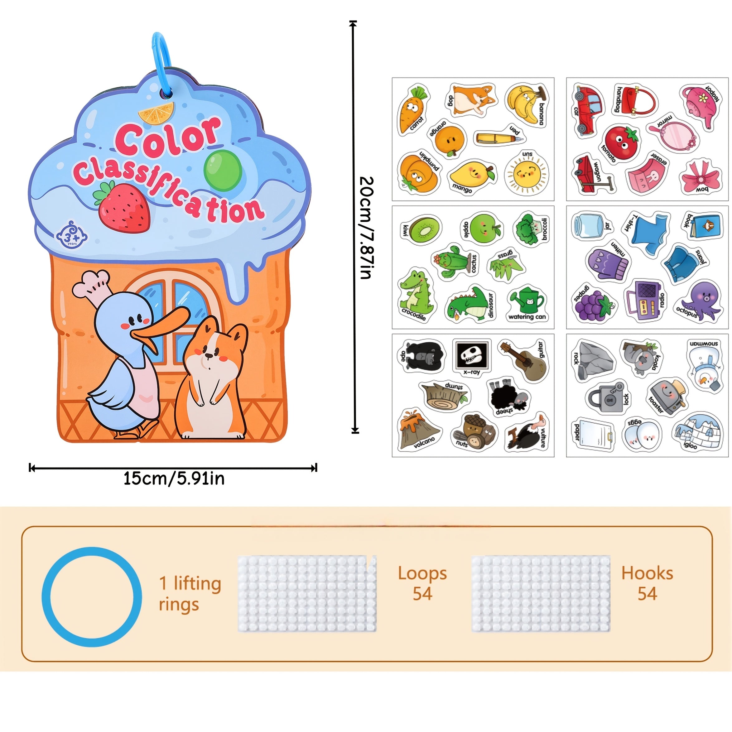 Interactive Activity Book with Reusable Stickers - Shape & Word Matching Game
