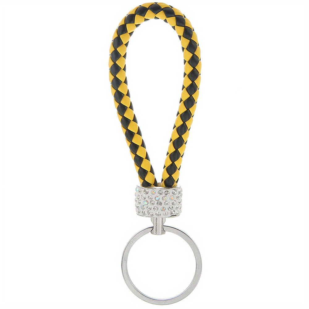 Rhinestone Leather Rope Keychain Ladies Bag Car Key Pendant