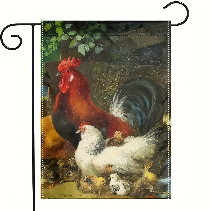 Colored Chicken Nest Painting Linen Double Sided Flag 12in 18in