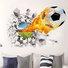 3D Broken Wall Football Sticker Removable Vinyl Wallpaper 50x70cm