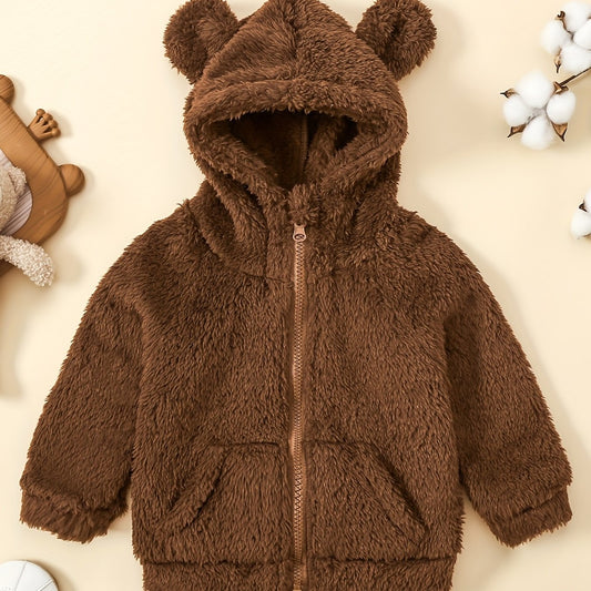Unisex Baby Fleece Coat Bear Ears Hooded Zipper Jackets