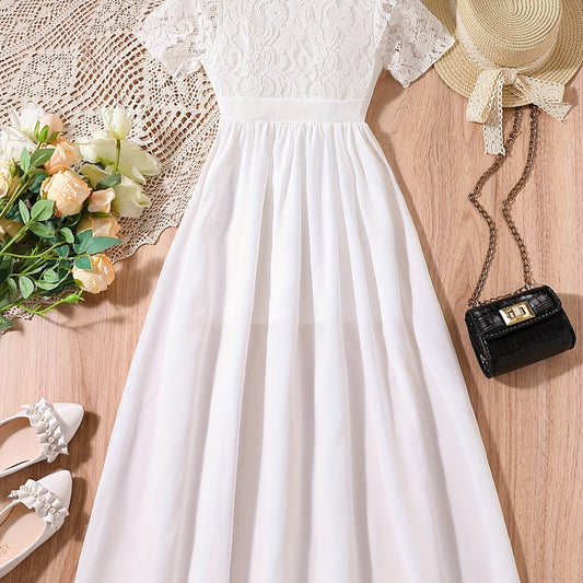 Girls Lace Dress Short Sleeve Holiday Summer