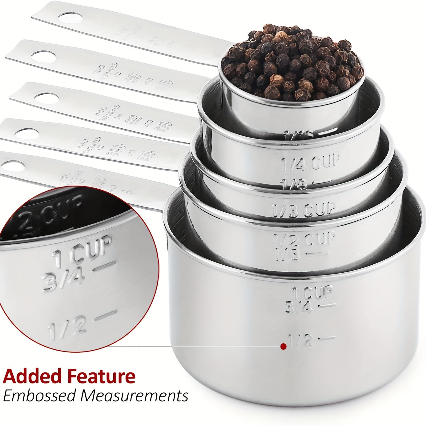 5pcs Stackable Stainless Steel Measuring Cups Kitchen Gadgets