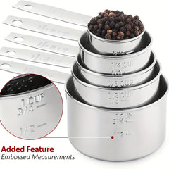 5pcs Stackable Stainless Steel Measuring Cups Kitchen Gadgets