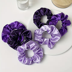 6pcs Purple Satin Scrunchies Hair Tie Ponytail Holder
