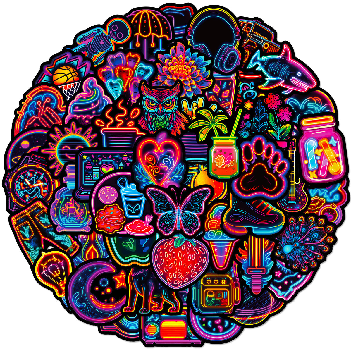 50pcs Neon Light Graffiti Stickers Creative Style Stickers For Adults