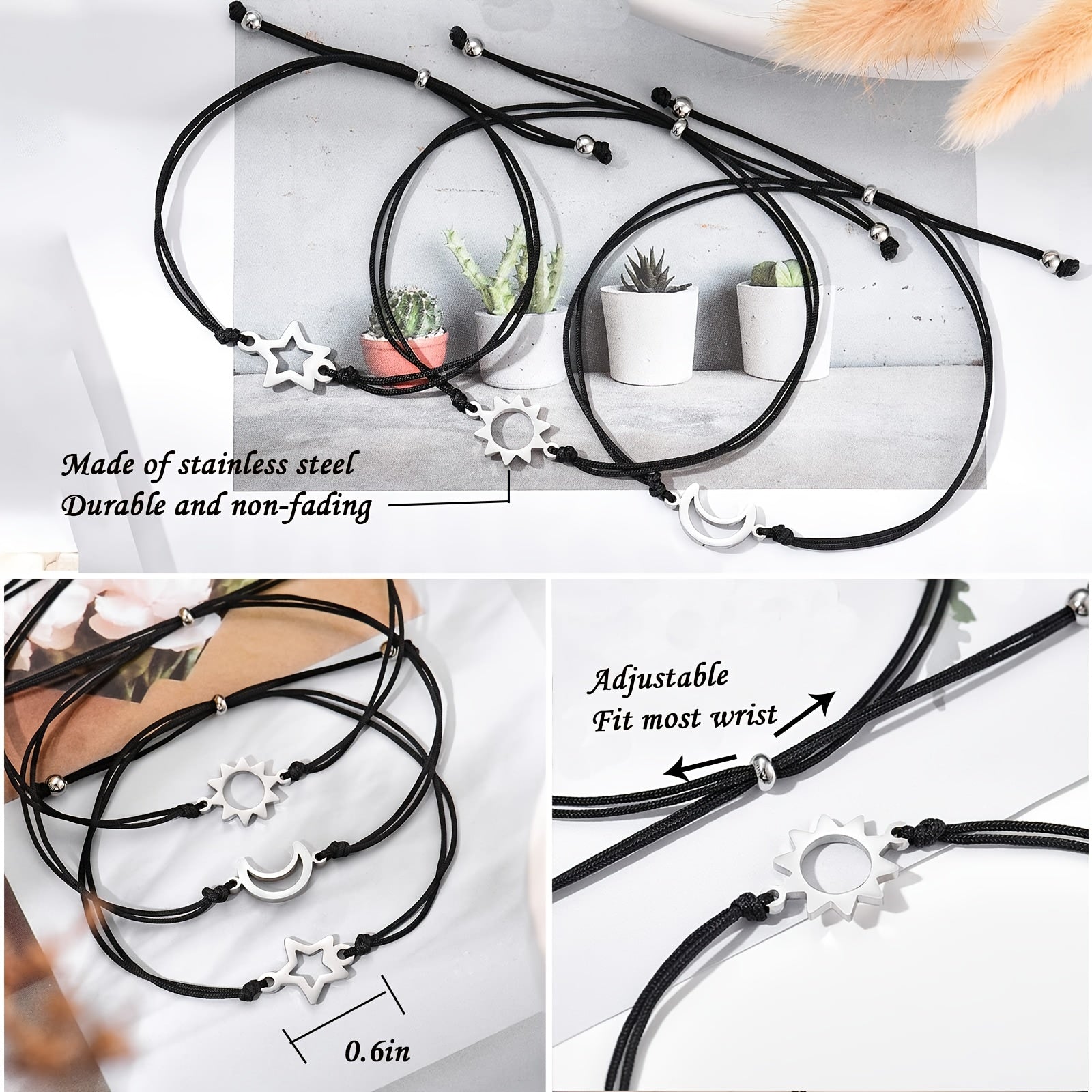 Sun Moon Star Woven Bracelets Set of 3