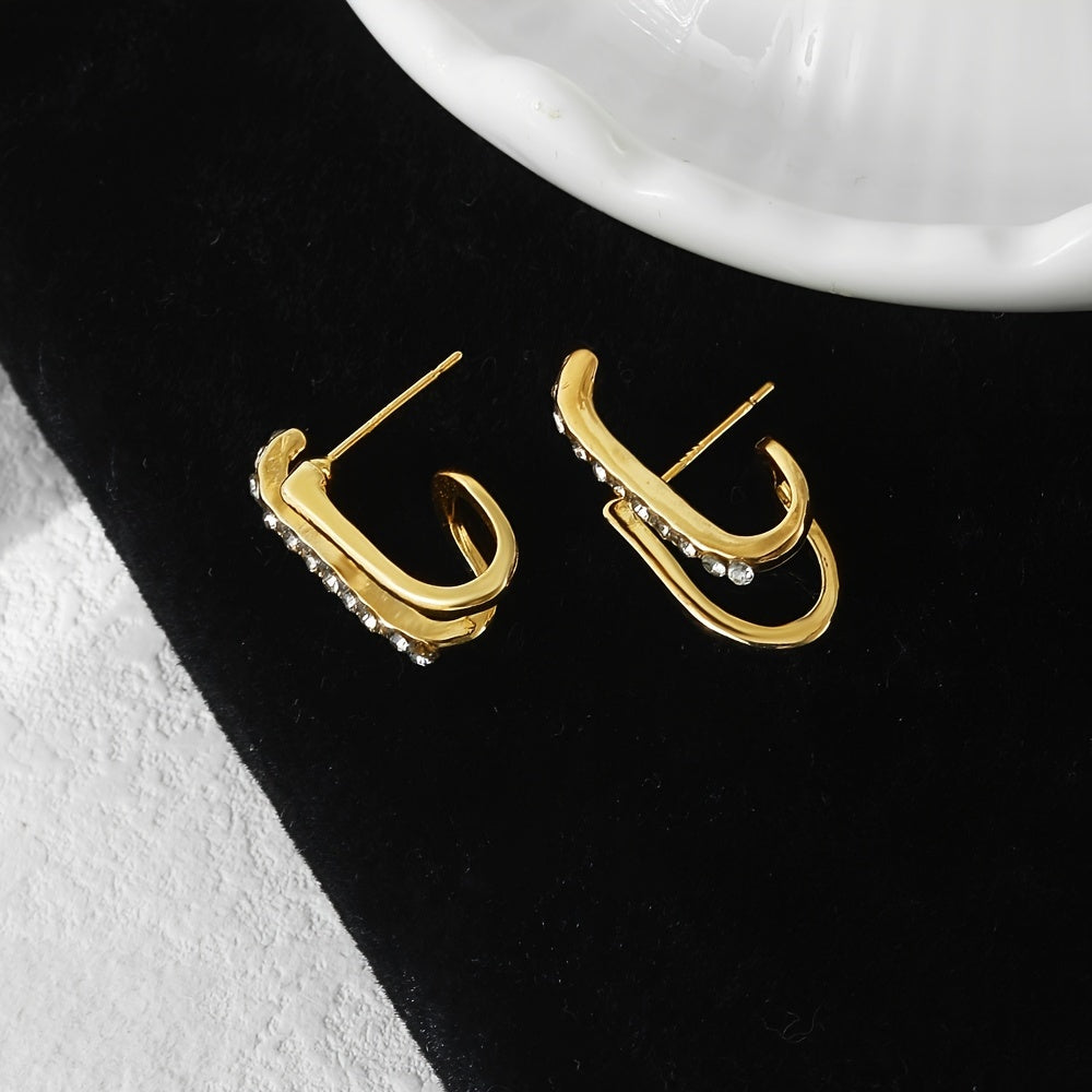 Geometric Rhinestone Stud Earrings Sweet Ear Jewelry