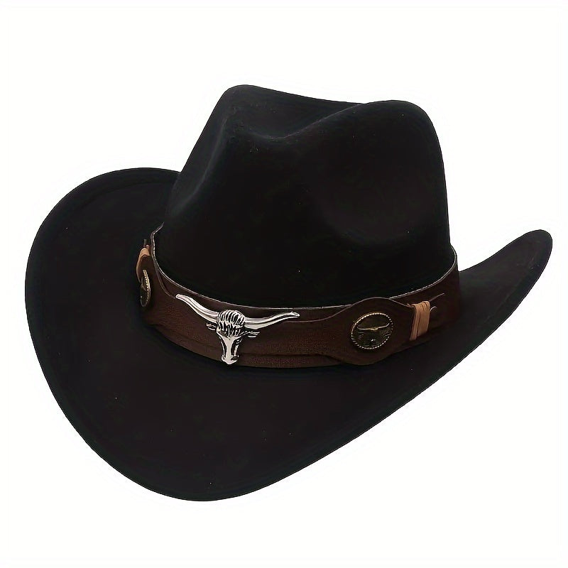 Western Cowboy Hat with Metal Bull Head