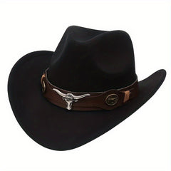 Western Cowboy Hat with Metal Bull Head
