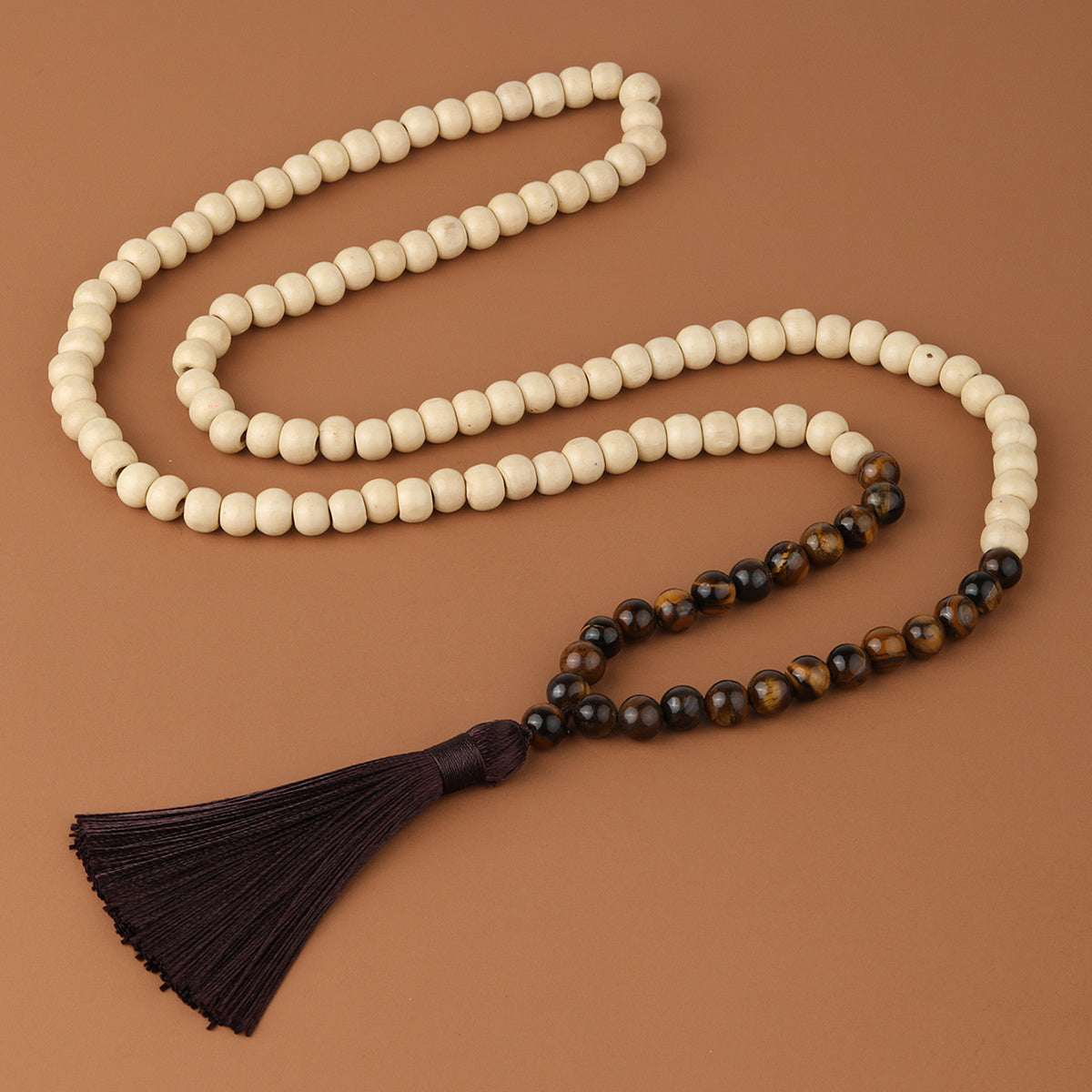 Men's Natural Stone & Wood Beads Tassel Necklace