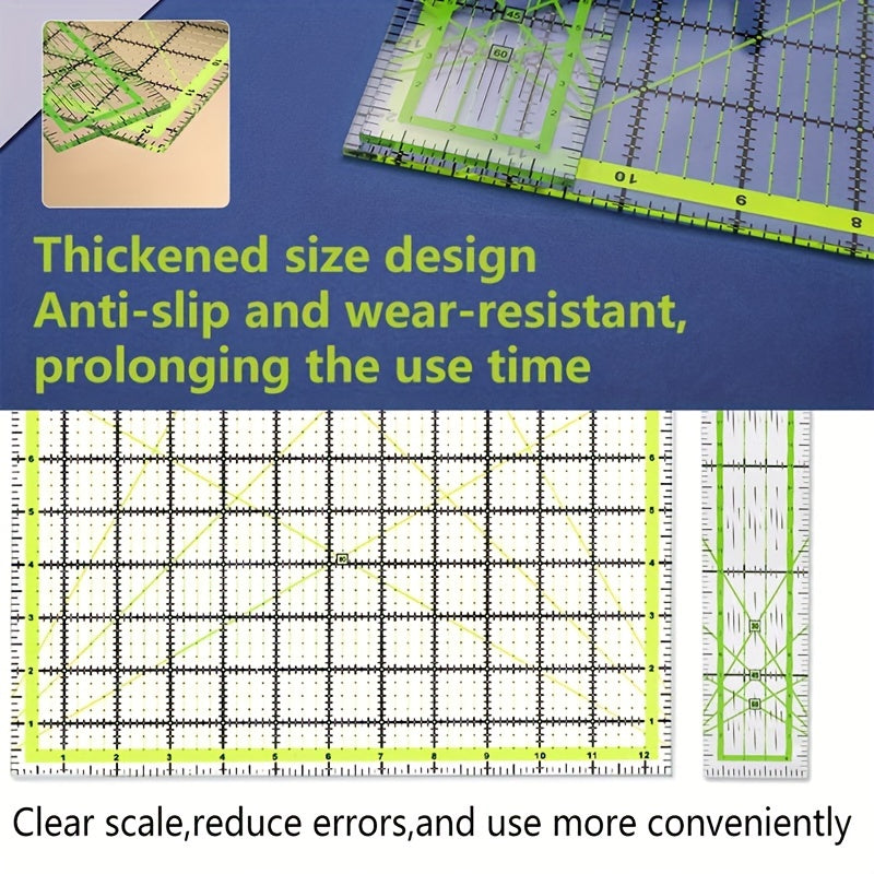 2pcs Quilting Rulers w/ Non Slip Rings Fabric Cutting Ruler for Quilting/Sewing
