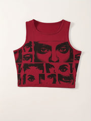 Y2K Human's Eyes Print Crop Tank Top