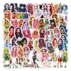 50 Packs Rainbow Dolls Waterproof Stickers for Kids