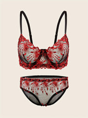 Floral Lace Lingerie Set Sheer Unlined Bra & Mesh Panties