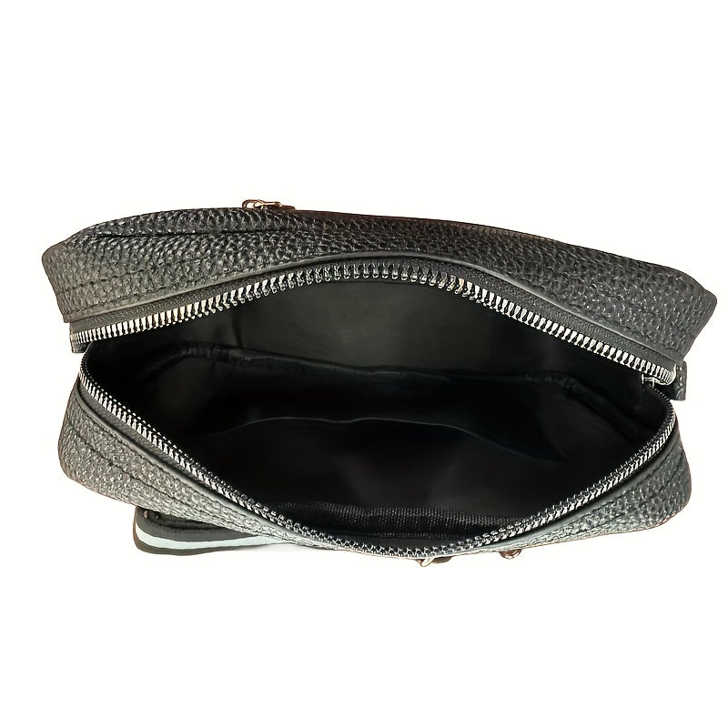 Wide Strap Cube Crossbody Bag PU Leather Textured Bag