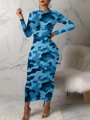  Printed Long Sleeve Maxi Dress