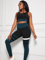Striped 2pc Workout Set Crop Sports Bra & Leggings