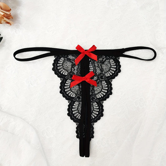  Exotic Lace Thong with Bow Decor