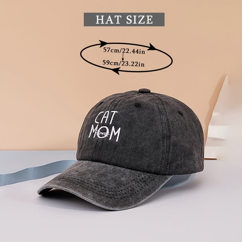 CAT MOM Embroidery Baseball Cap Distressed Woman Sports Hat