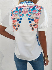  Floral Bubble Sleeve Blouse