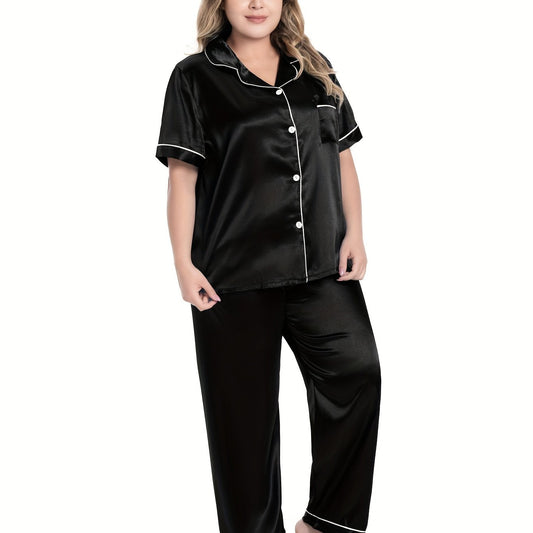  Pajamas Set Women's Plus Contrast Binding Shirt