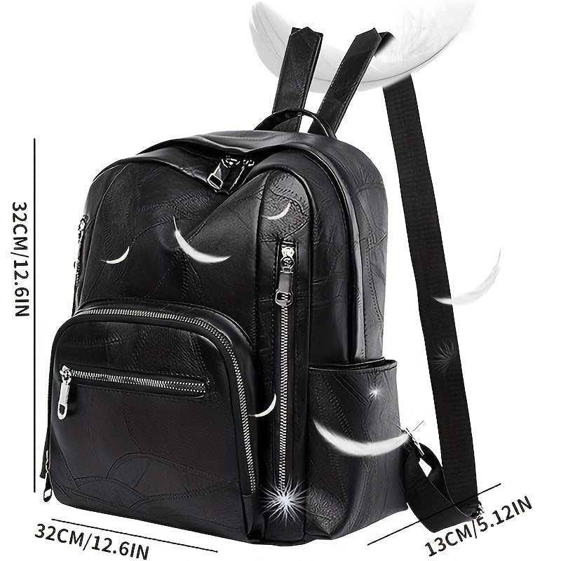 Embossed Backpack Zipper Large Capacity Knapsack Soft Faux Leather