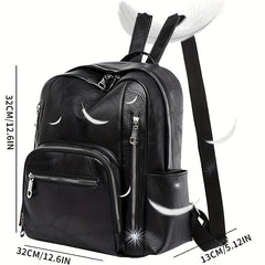 Embossed Backpack Zipper Large Capacity Knapsack Soft Faux Leather