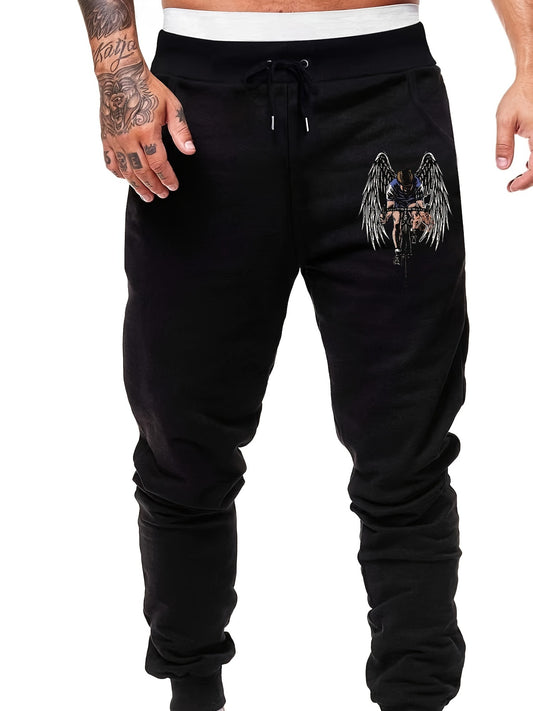 Men s Riding Angles Print Drawstring Sweatpants Elastic Waist Active Pants