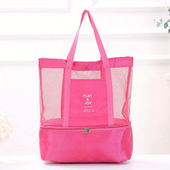 Large Capacity Zipper Shoulder Bag Transparent Top Handle Mesh Handbag