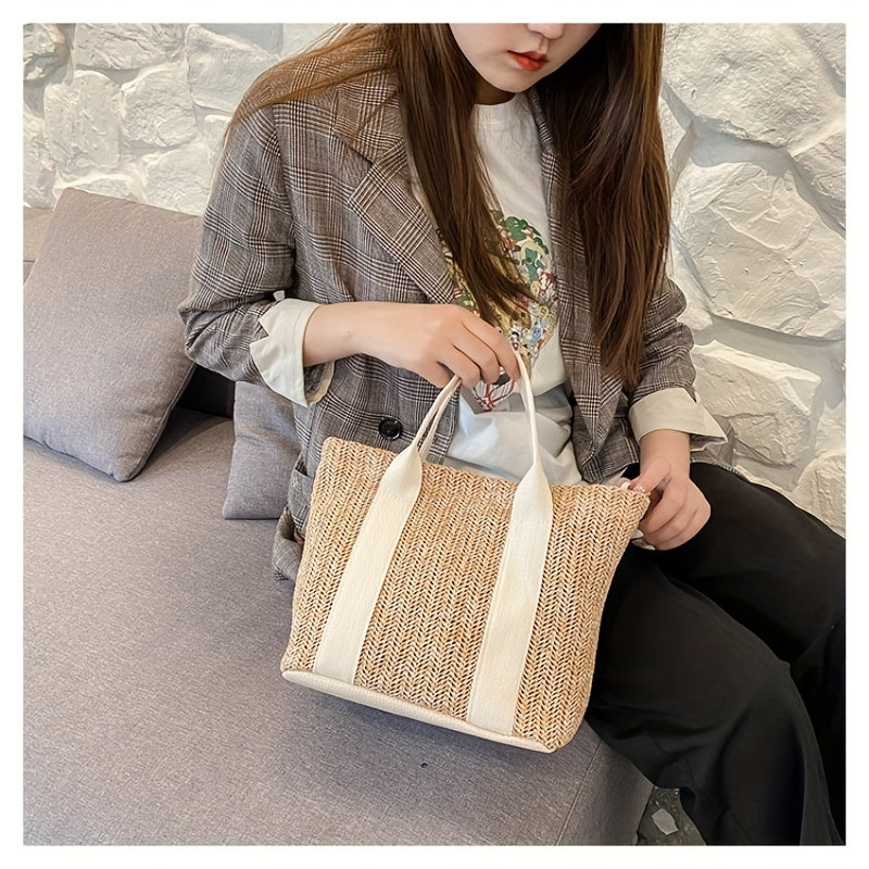 Boho Straw Tote Bag for Women - Summer Beach Travel Shoulder Bag
