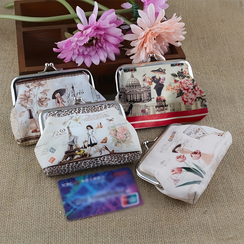 Vintage Floral Coin Purse Clutch Bag Kiss lock Closure Wallets For Women