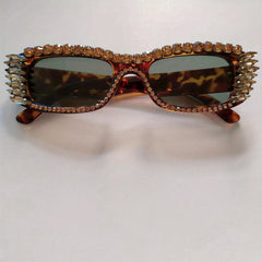 Rhinestone Decor Sunglasses Rectangular Frame UV400