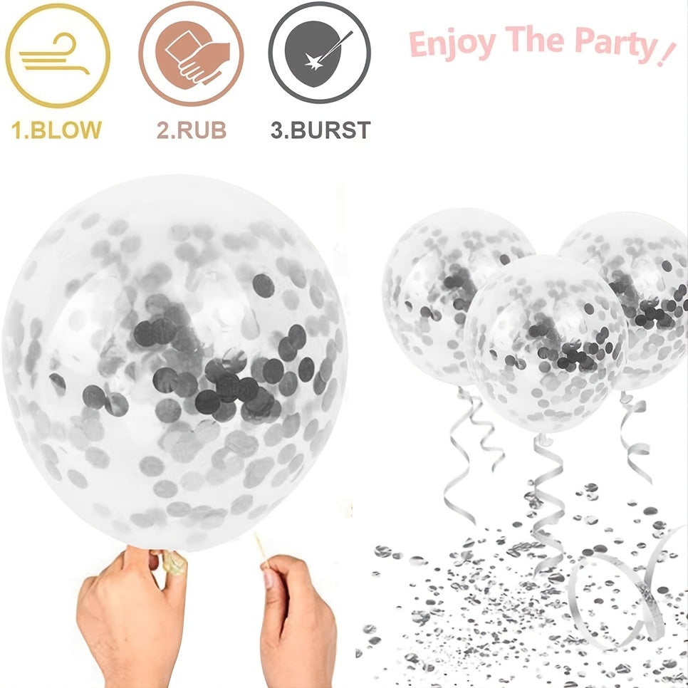 52pcs 12 Silver Confetti Balloons for Weddings Birthdays Baby Showers