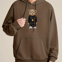 Teddy Bear Print Hoodie Men's Pullover Sweatshirt
