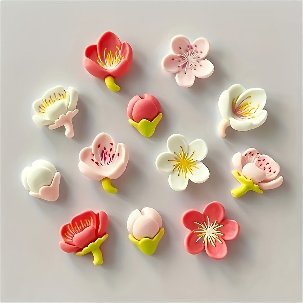 12pcs Flower Fridge Magnets Decorative Personalized Kitchen Office White