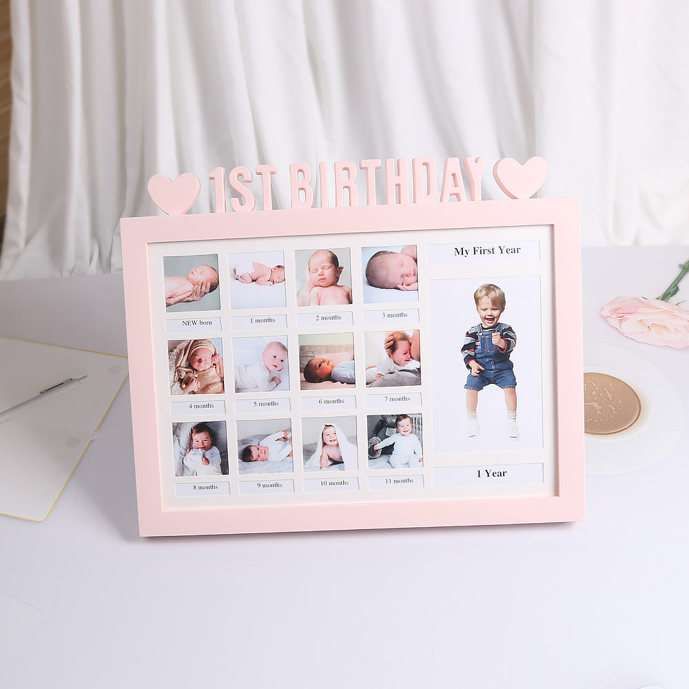 Heart-Shaped 12 Month Growth Record Picture Frame for Baby's Commemoration