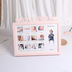 Heart-Shaped 12 Month Growth Record Picture Frame for Baby's Commemoration