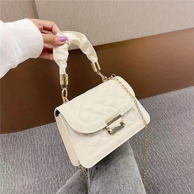 Quilted Detail Shoulder Bag Solid Satchel Handbag For Work