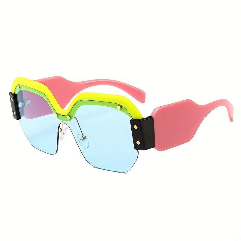 Y2K Semi Rimless Polarized Sunglasses For Women Men Block Decor Kpop Glasses