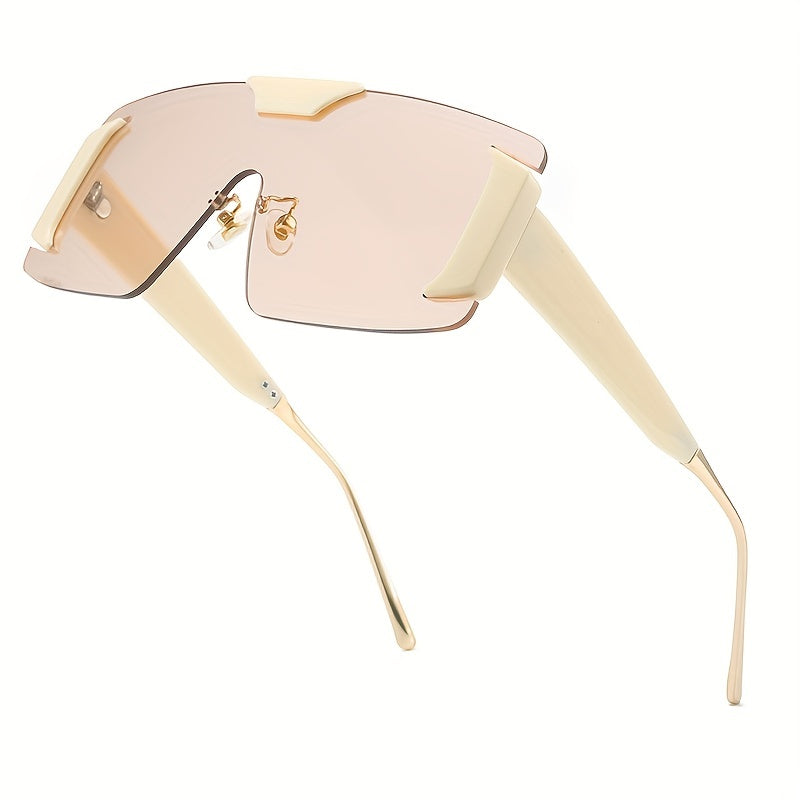 Y2K Oversized Sunglasses Semi Rimless Shield UV400 Sun Shades